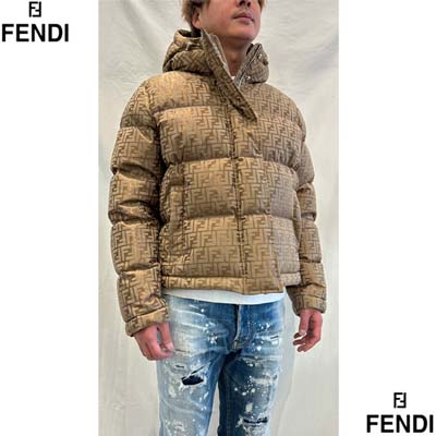 FENDI フェンディ ダウンジャケット メンズ アウター ユニセックス パファージャケット 総柄FFズッカ柄・フロントジップ/スナップボタン留めバイカラーデザインダウンジャケット ベージュ FAN129 AK9Z F1PNO (R442200) 422 2024年秋冬新作 【送料無料】 【smtb-TK】