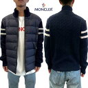 MONCLER モンクレール カーディガン メンズ フロントダウン素材・アームロゴワッペン/ホワイトライン・ケーブルウールデザインカーディガン ネイビー 9B0...