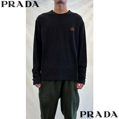 PRADA プラダ ロンT 長袖Tシャツ メンズ ロングTシャツ トップス 2色展開 胸部ブラ...