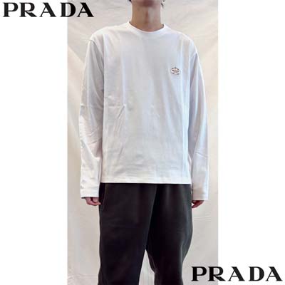 PRADA プラダ ロンT 長袖Tシャツ メンズ ロングTシャツ トップス 2色展開 胸部ブラ...
