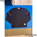 THOM BROWNE トムブラウン ロンT メンズ 長袖Tシャツ ロングTシャツ コットン クルーネック ロゴパッチ トリコロール ホワイト/ネイビー MJS...