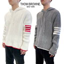 THOM BROWNE トムブラウン ニットパーカー メンズ セーター フード付き トリコロール ホワイト/グレー MKA545A Y3017 101/055 ...