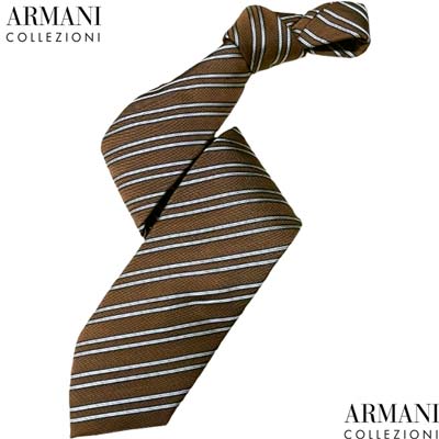 ARMANI COLLEZIONI アルマーニコレッツォーニ ネクタイ メンズ ブランドロゴ シルク ストライプ ブラウン 350092 2A226 00056 ARMANI-TI (R17800) YA121 2025年春夏新作 【送料無料】 【smtb-TK】