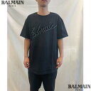 BALMAIN バルマン 半袖Tシャツ メンズ カットソー ブランドロゴ フロック加工 ブラック EH1EG010 BC86 EAP (R81400) 521 ...