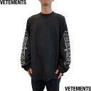 VETEMENTS ヴェトモン ロンT ユニセックス 長袖Tシャツ ロングTシャツ ブランドロゴ プリント ブラック UA66LS620B 1000 (R117...