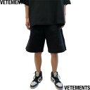 VETEMENTS ヴェトモン ハーフパンツ メンズ ショートパンツ ブランドロゴ ドローストリング スリット ブラック UA66SS600BB 1302 BL...