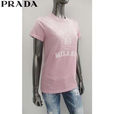 PRADA プラダ 半袖Tシャツ レディース カットソー ブランドロゴ ダメージ加工 トラ...