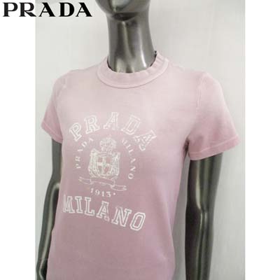 PRADA プラダ 半袖Tシャツ レディース カットソー ブランドロゴ ダメージ加工 トラ...