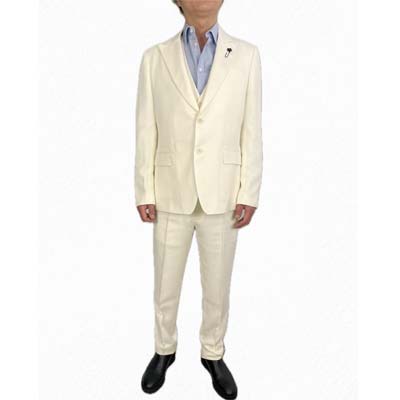 LARDINI ラルディーニ スーツ メンズ スリーピース ブートニエール シングルブレスト セットアップ上下組 アイボリー ES5921E ESAM64555...