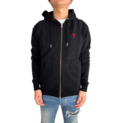 AMI アミ パーカー メンズ フーディ スウェット ユニセックス可 ジップアップ Ami de Coeur ハート Aロゴ ブランドロゴ ブラック BFUSW...