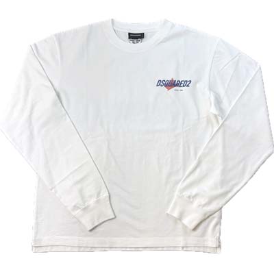 Long-Sleeved - DSQUARED2 ディースクエアード 長袖Tシャツ メンズ ロンT ワンポイントロゴ ハーフリーフプリント クルーネック コットン100% ホワイト S74GD1555D20106100 (R58300) COLOG621 新作 【送料無料】