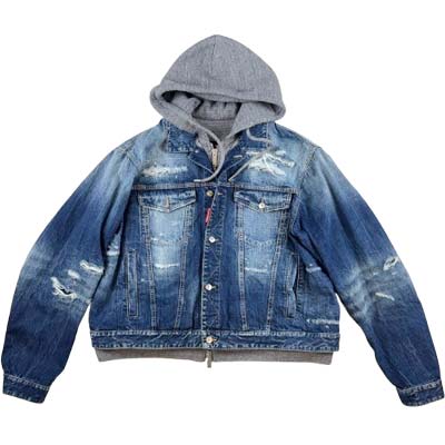 樂天商城 - DSQUARED2 ディースクエアード デニムジャケット メンズ ダメージ加工 スウェット切替 オーバーサイズ ジップアップ ボタン留め ブルー S74AM1657D30011470 (R204600) COLOG621 新作 【送料無料】