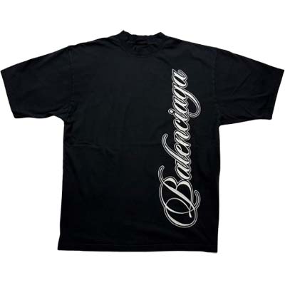 樂天商城 - BALENCIAGA バレンシアガ 半袖Tシャツ メンズ Cursive ロゴ刺繍 クルーネック ブラック 764235TTVM76552 (R107800) MENGO621 新作 【送料無料】