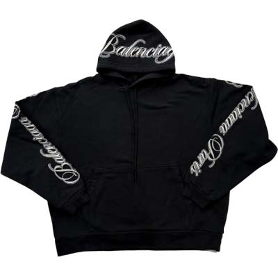 樂天商城 - BALENCIAGA バレンシアガ パーカー メンズ プルオーバー Cursive 筆記体刺繍ロゴ オーバーサイズ ウォッシュド ブラック 858143TTVM86552 (R209000) MENGO621 新作 【送料無料】