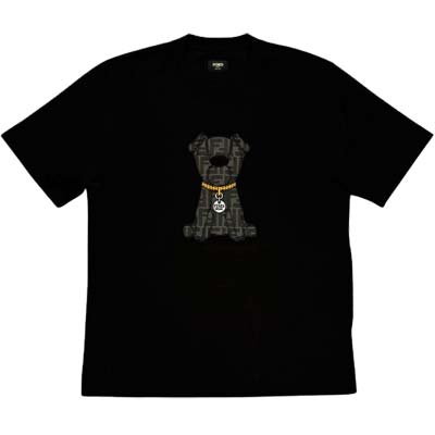 乐天商城 - FENDI フェンディ 半袖Tシャツ メンズ Ito ドッグモチーフ FFモノグラム ジャカード クルーネック コットン100% ブラック FY0936AW0PF0QA1 (R154000) MENGO621 新作 【送料無料】