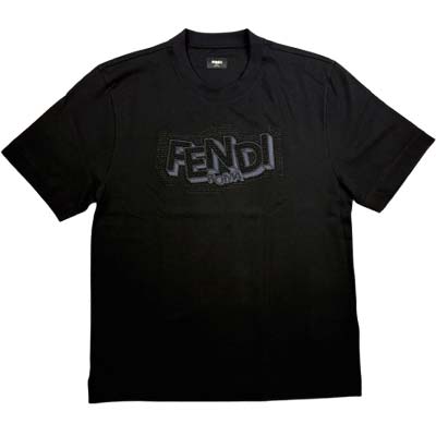 樂天商城 - FENDI フェンディ 半袖Tシャツ メンズ 刺繍ロゴ ファレナドット クルーネック コットン100% ブラック FY0936AW0WF0QA1 (R145000) MENGO621 新作 【送料無料】