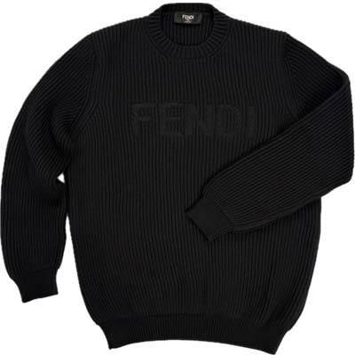 樂天商城 - FENDI フェンディ セーター メンズ ロゴ刺繍 フィッシャーマンズリブ クルーネック ウール100% ブラック FZX091AW0CF0QA1 (R217800) MENGO621 新作 【送料無料】