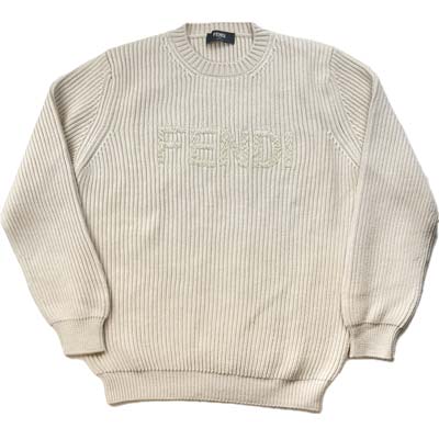 Crew Neck - FENDI フェンディ セーター メンズ ロゴ刺繍 フィッシャーマンズリブ クルーネック ウール100% ベージュ FZX091AW0CF1J2A (R217800) MENGO621 新作 【送料無料】
