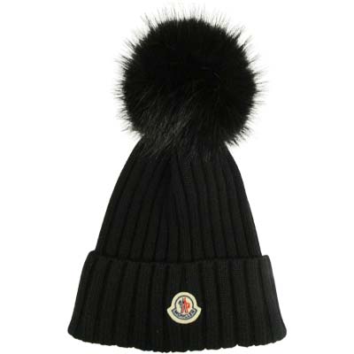 樂天商城 - MONCLER モンクレール ニット帽 レディース キャップ ポンポン ロゴワッペン ウールニットビーニー ブラック L10933B00020M1131999 (R69500) GROP621 新作 【送料無料】