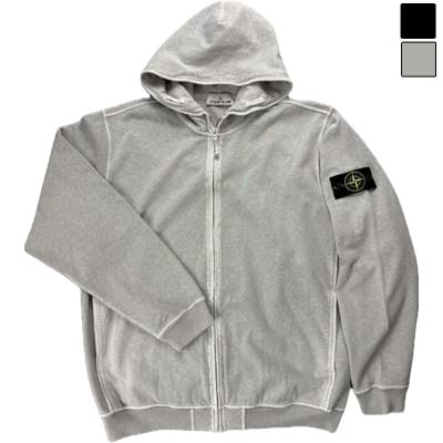 乐天商城 - STONE ISLAND ストーンアイランド ジップアップパーカー フーディ メンズ 左腕コンパスロゴパッチ オーバーロックステッチ ユーズド加工 リブ編み ライトグレー パールグレー/ブラック L1S156100032S0060 (R83600) BJ621 新作 【送料無料】