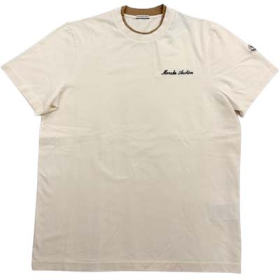 Shirts, T-Shirts - MONCLER モンクレール 半袖Tシャツ メンズ ロゴ刺繍 ロゴワッペン ダブルネック 綿100% ホワイト アイボリー系 L10918C0001589AYY060 (R69300) BJ621 新作 【送料無料】