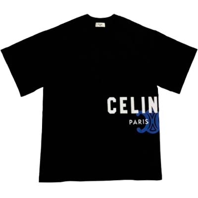 樂天商城 - CELINE セリーヌ 半袖Tシャツ メンズ ブランドロゴ トリオンフ ネックリブ仕上げ 綿100% クルーネック ブラック RX0HV1242.GDU0 (R81400) BJ621 新作 【送料無料】