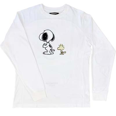 樂天商城 - 1PIU1UGUALE3 RELAX ウノピゥウノウグァーレトレ 長袖Tシャツ メンズ PEANUTSコラボ スヌーピー ウッドストック ラインストーン 折り鶴 ロンT ホワイト UST-26056 SN10 (R9900) 621 新作 【送料無料】