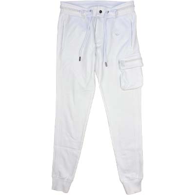 樂天商城 - 1PIU1UGUALE3 RELAX ウノピゥウノウグァーレトレ スウェットパンツ メンズ カーゴポケット 綿100% 折り鶴ロゴ ウエストジップ ラインストーン ホワイト USB-26085 SN10 (R17930) 621 新作 【送料無料】