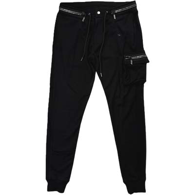 Sweat Pants - 1PIU1UGUALE3 RELAX ウノピゥウノウグァーレトレ スウェットパンツ メンズ カーゴポケット 綿100% 折り鶴ロゴ ウエストジップ ラインストーン ブラック USB-26085 SN90 (R17930) 621 新作 【送料無料】