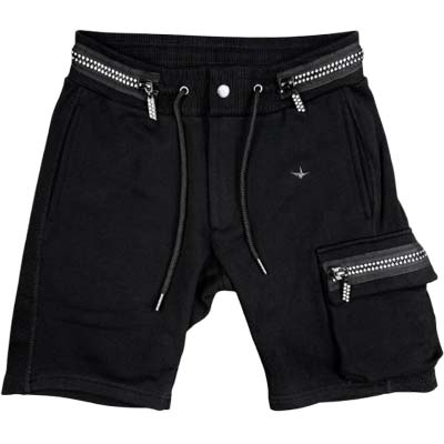 1PIU1UGUALE3 RELAX ウノピゥウノウグァーレトレ ハーフパンツ メンズ ショートパンツ カーゴショーツ 綿100% 折り鶴ロゴ ウエストジップ ラインストーン ブラック USB-26086 SN90 (R15950) 621 新作 【送料無料】