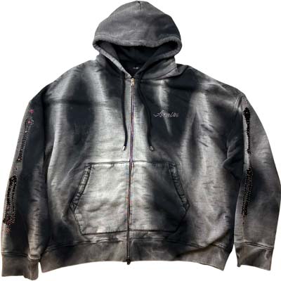 乐天商城 - AMIRI アミリ パーカー メンズ BONES STUDDED スタッズ ボーン ラインストーン ジップアップ ブラック AMTOJR1012-001 (R254200) MENGO621 新作 【送料無料】