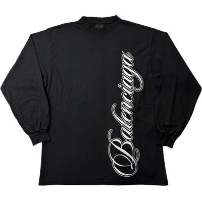 樂天商城 - BALENCIAGA バレンシアガ 長袖Tシャツ メンズ ロンT Cursive ギャザー袖 コットン ブラック 850404TTVM76552 (R136400) MENGO621 新作 【送料無料】