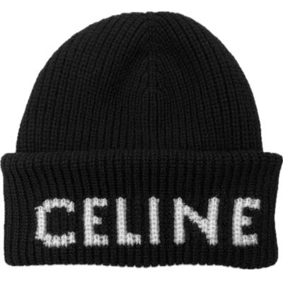 樂天商城 - CELINE セリーヌ ニット帽 ユニセックス ロゴ ジャカード ウール カシミヤ ブラック AA0H92I93.38AO (R59400) BJ621 新作 【送料無料】