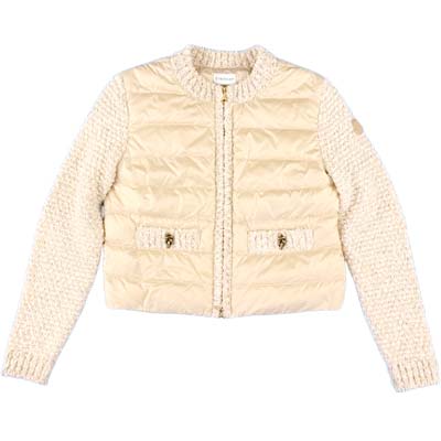 樂天商城 - MONCLER モンクレール カーディガン レディース ダウン切替 レザーロゴパッチ ジップアップ ポケット ライトベージュ L10939B00029M9300060 (R245300) BJ621 新作 【送料無料】