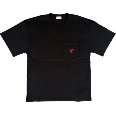 乐天商城 - CELINE セリーヌ 半袖Tシャツ メンズ トリオンフ 刺繍ロゴ 胸ポケット クルーネック コットン100% ブラック RX0I31242.GDX7 (R88000) BJ621 新作 【送料無料】
