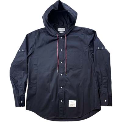 乐天商城 - THOM BROWNE トムブラウン フーデッドシャツ メンズ ボタンシャツ アームバンド トリコロール ネイビー MWL432O-F1066-415 (R183700) COLOG621 新作 【送料無料】