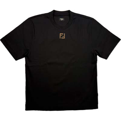 乐天商城 - FENDI フェンディ 半袖Tシャツ メンズ FFロゴ コーデュロイ ロゴT クルーネック ブラック FY0936AW0RF1UL6 (R117700) MENGO621 新作 【送料無料】