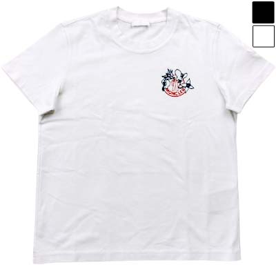 樂天商城 - MONCLER モンクレール Tシャツ レディース 半袖 ロゴプリント ロゴワッペン コットン ホワイト/ブラック L10938C0005689AUG (R62700) RITZ621 新作 【送料無料】