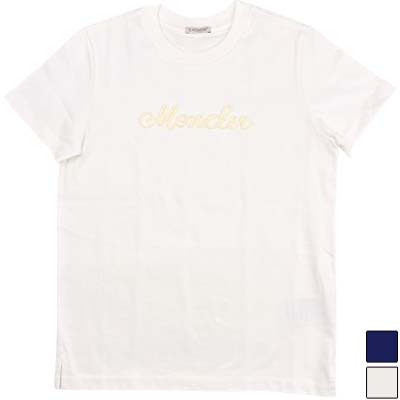 Rakuten - MONCLER モンクレール Tシャツ レディース 半袖 コードロゴ刺繍 コットン アイボリー/ネイビー L10938C0005189AUG (R69300/R64900) RITZ621 新作 【送料無料】