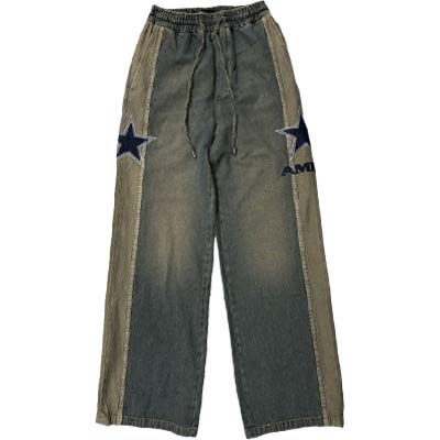 乐天商城 - AMIRI アミリ デニムトラックパンツ メンズ スウェットパンツ スターパッチ ロゴパッチ ラインデザイン グレーブルー AMBMJE1037-594 Worn Slate (R174300) MENGO621 新作 【送料無料】