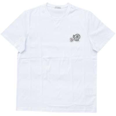乐天商城 - MONCLER モンクレール Tシャツ メンズ 半袖 ダブルロゴワッペン Vガゼット ホワイト オプティカルホワイト L10918C000688390Y001 (R60500) BJ621 新作 【送料無料】