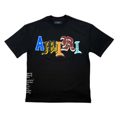 Rakuten - AMIRI アミリ Tシャツ メンズ 半袖 VARSITY PATCH OVERSIZED TEE マルチカラーロゴパッチ ブラック AMTOJR1006-001 (R96800) GB621 新作 【送料無料】