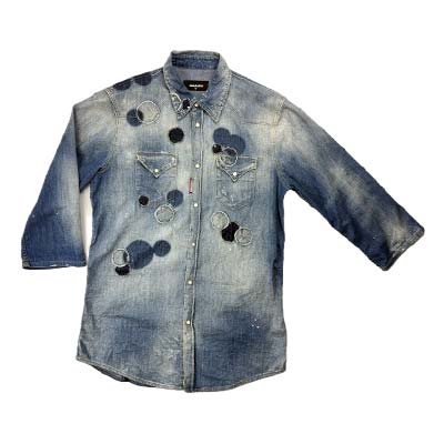 樂天商城 - DSQUARED2 ディースクエアード デニムシャツ メンズ ダメージ加工 水玉柄 ユーズド加工 ブルー S71DL0824S30341470 (R85320) 15S 新作 【送料無料】