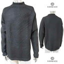 ヴェルサーチ VERSACE メンズ トップス ニット セーター ロゴ 首元カットオフ・ハーフメデューサ刺繍デザインウールニット ブラック 28018 1102...