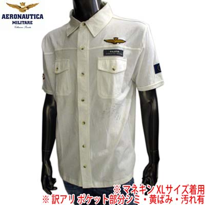 【訳あり 黄ばみアリ】アエロナウティカミリターレ AERONAUTICA MILITARE メンズ シャツ 半袖 ※訳アリ(シミ/汚れ/黄ばみ) ボタンロゴ・チ...