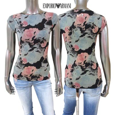 乐天商城 - エンポリオアルマーニ EMPORIO ARMANI レディース トップス 半袖 Tシャツ ロゴ 総柄マルチカラーローズプリント・バックネック部分オーロラーカラーロゴプリント付Tシャツ ブラック 283766 5P210 00020 BLACK 15S (R18000) 【送料無料】【smtb-TK】