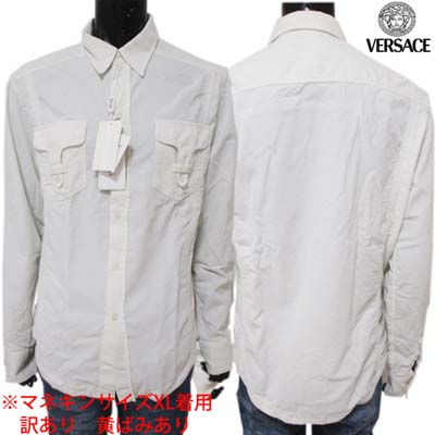 ヴェルサーチ VERSACE メンズ トップス シャツ 長袖 ロゴ ※訳あり 黄ばみあり VJCロゴ刺繍・チェストポケット付きカジュアルシャツ ホワイト OV1...