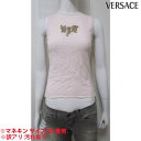 ヴェルサーチ VERSACE レディース トップス ノースリーブ タンクトップ ロゴ ※訳あり 汚れアリ フロントロゴワッペン付きノースリーブTシャツ ピンク ...