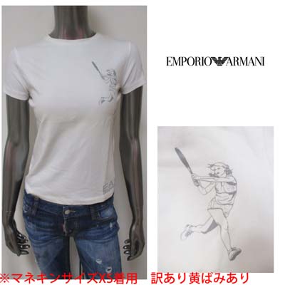 乐天商城 - 【訳あり黄ばみ汚れ有 】エンポリオアルマーニ(EMPORIO ARMANI) レディース トップス Tシャツ ※黄ばみ汚れ有 フロント テニス ロゴ有 袖 テニスボールあり スポーティー ホワイト 283041 8S210 00010 (R15900) 8S 【送料無料】 【smtb-TK】