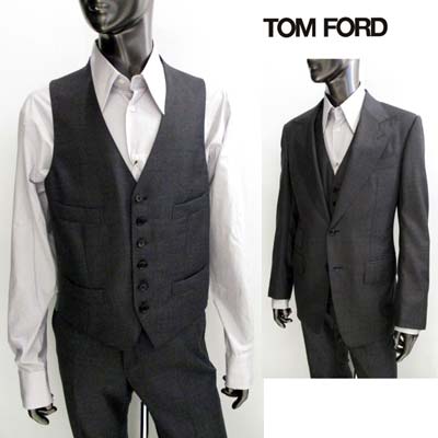 トムフォード TOM FORD メンズ スーツ セットアップ ジャケット パンツ ベスト ビジネス マルチポケット付き3ピースウールセットアップスーツ グレー 31AL41 T22R01 GREY (R638000) 【送料無料】【smtb-tk】 15A